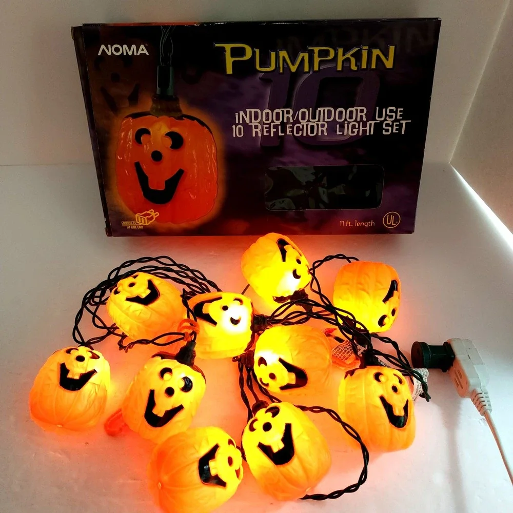 NOMA Halloween Blow Mold ~ Pumpkin String Lights‎ Set of 10 Works Jack O Lantern